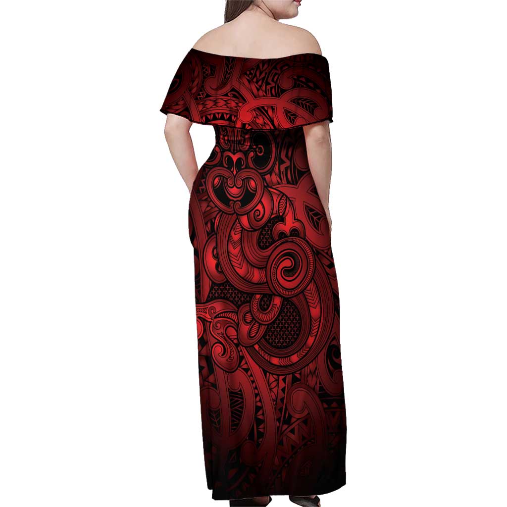 Aotearoa Maori Hei Tiki Family Matching Off Shoulder Maxi Dress and Hawaiian Shirt Whero Kowhaiwhai Puhoro Motif
