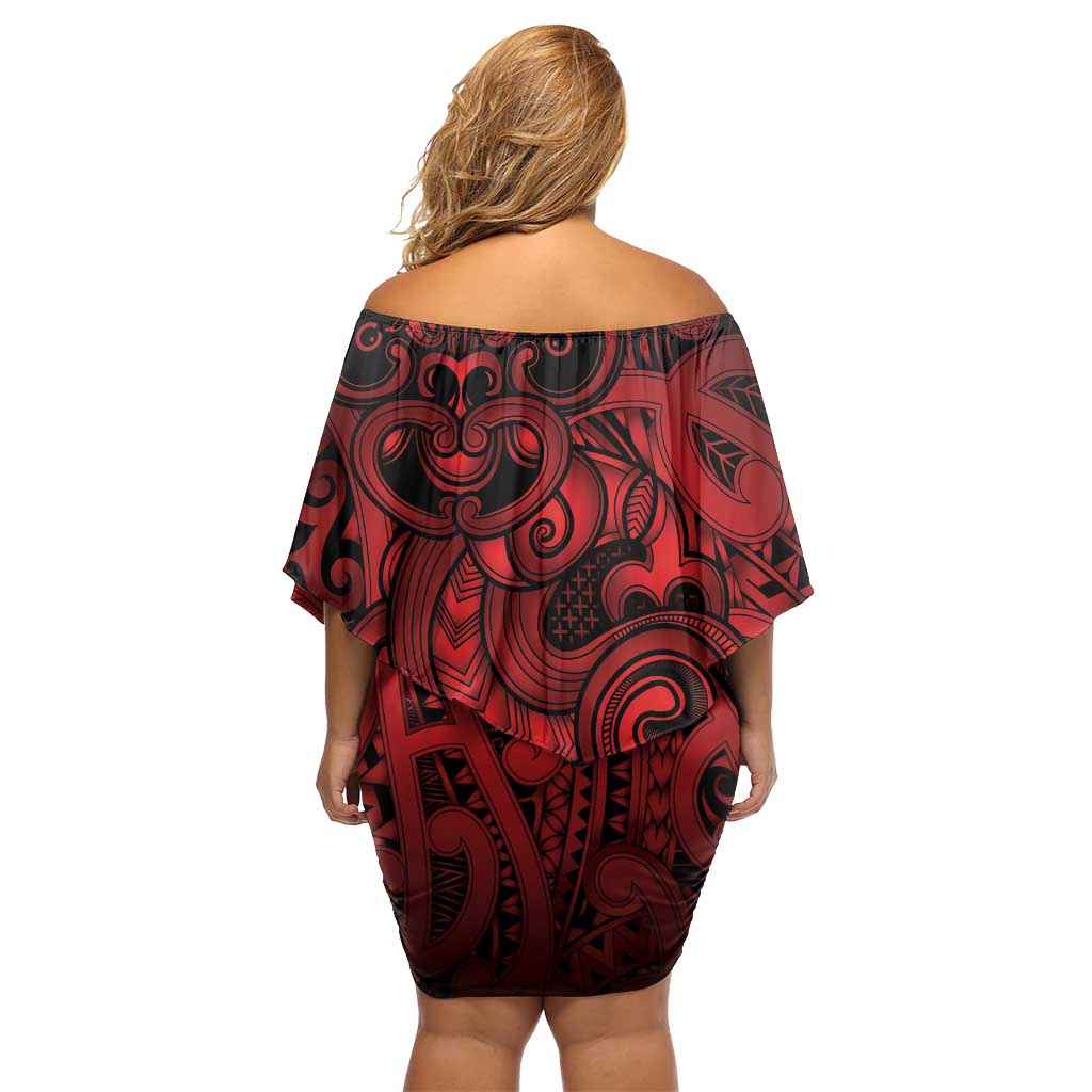 Aotearoa Maori Hei Tiki Family Matching Off Shoulder Short Dress and Hawaiian Shirt Whero Kowhaiwhai Puhoro Motif