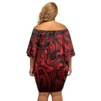 Aotearoa Maori Hei Tiki Family Matching Off Shoulder Short Dress and Hawaiian Shirt Whero Kowhaiwhai Puhoro Motif