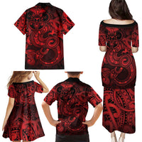 Aotearoa Maori Hei Tiki Family Matching Puletasi and Hawaiian Shirt Whero Kowhaiwhai Puhoro Motif