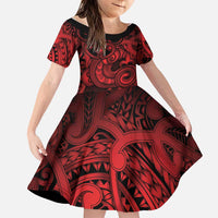 Aotearoa Maori Hei Tiki Family Matching Summer Maxi Dress and Hawaiian Shirt Whero Kowhaiwhai Puhoro Motif LT9 Daughter's Dress Red - Polynesian Pride
