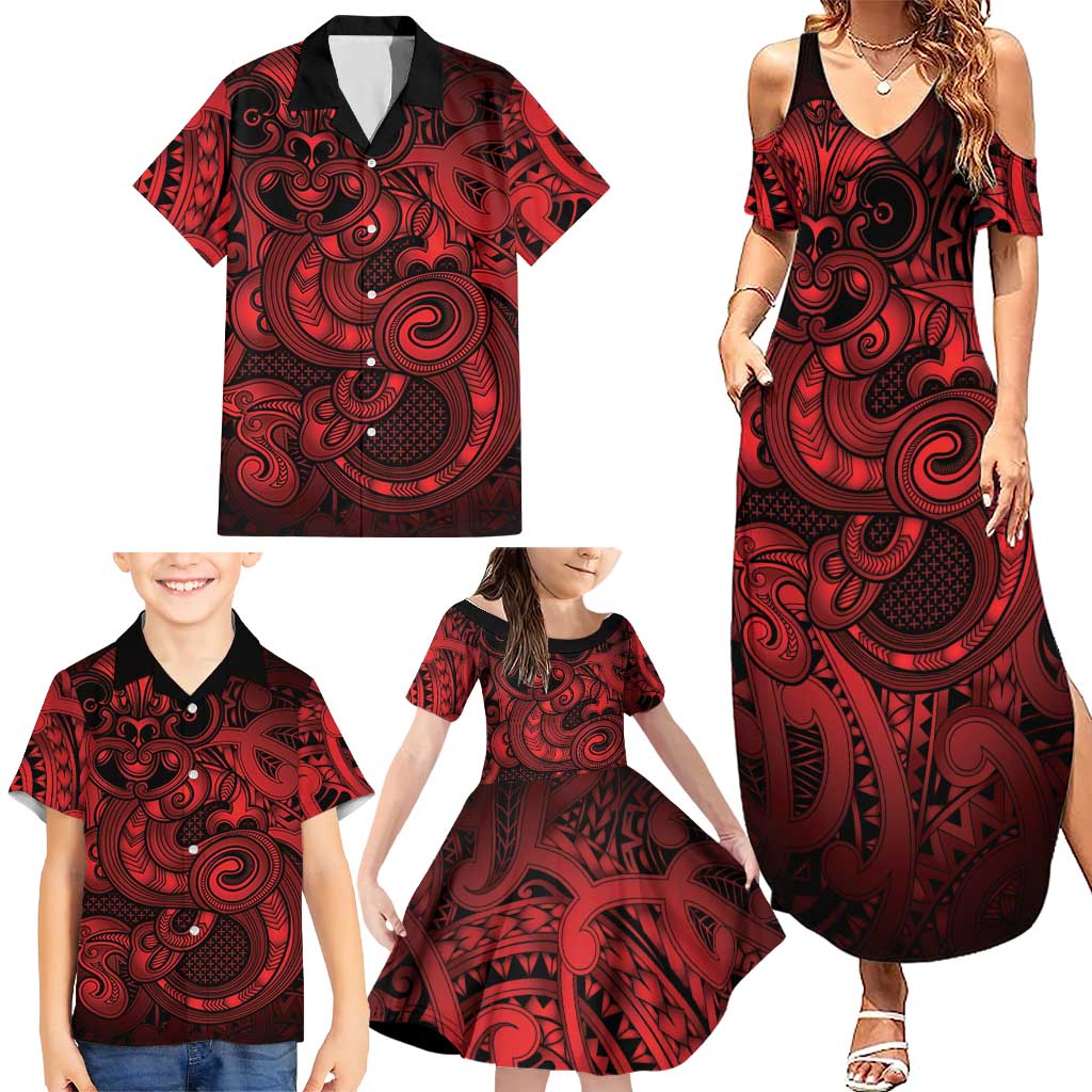 Aotearoa Maori Hei Tiki Family Matching Summer Maxi Dress and Hawaiian Shirt Whero Kowhaiwhai Puhoro Motif LT9 - Polynesian Pride