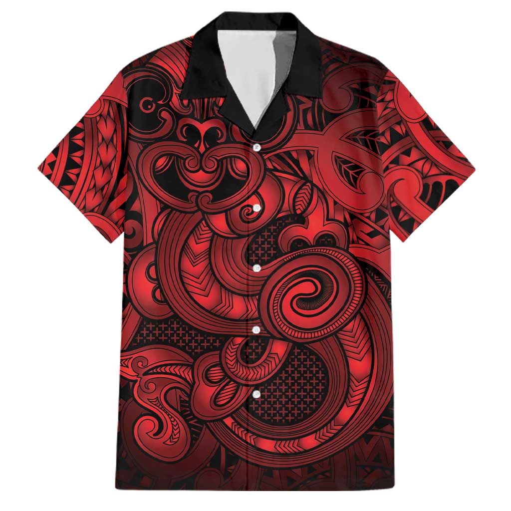 Aotearoa Maori Hei Tiki Family Matching Summer Maxi Dress and Hawaiian Shirt Whero Kowhaiwhai Puhoro Motif LT9 Dad's Shirt - Short Sleeve Red - Polynesian Pride