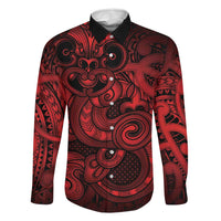 Aotearoa Maori Hei Tiki Family Matching Summer Maxi Dress and Hawaiian Shirt Whero Kowhaiwhai Puhoro Motif LT9 Dad's Shirt - Long Sleeve Red - Polynesian Pride