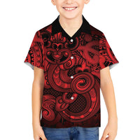 Aotearoa Maori Hei Tiki Family Matching Summer Maxi Dress and Hawaiian Shirt Whero Kowhaiwhai Puhoro Motif LT9 Son's Shirt Red - Polynesian Pride