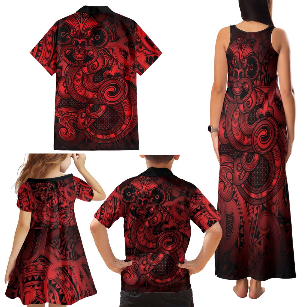 Aotearoa Maori Hei Tiki Family Matching Tank Maxi Dress and Hawaiian Shirt Whero Kowhaiwhai Puhoro Motif