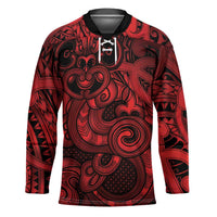 Aotearoa Maori Hei Tiki Hockey Jersey Whero Kowhaiwhai Puhoro Motif LT9 Unisex Red - Polynesian Pride