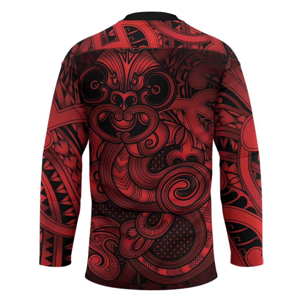 Aotearoa Maori Hei Tiki Hockey Jersey Whero Kowhaiwhai Puhoro Motif LT9 - Polynesian Pride