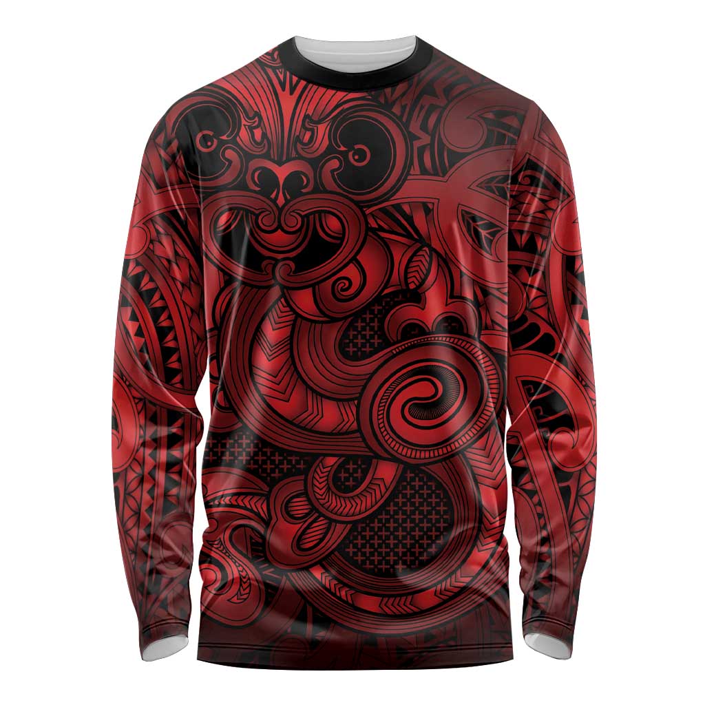 Aotearoa Maori Hei Tiki Long Sleeve Shirt Whero Kowhaiwhai Puhoro Motif LT9 Unisex Red - Polynesian Pride