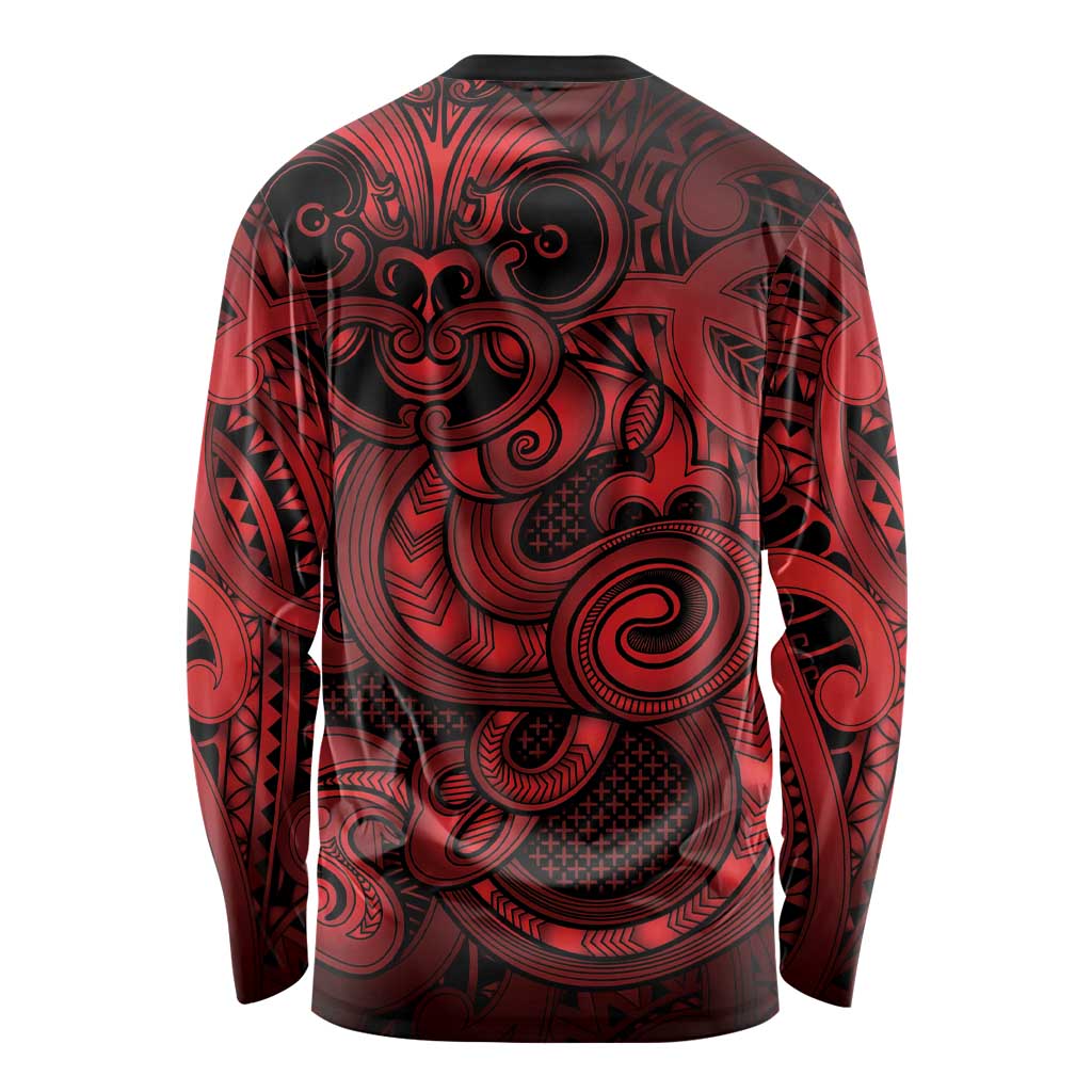 Aotearoa Maori Hei Tiki Long Sleeve Shirt Whero Kowhaiwhai Puhoro Motif LT9 - Polynesian Pride