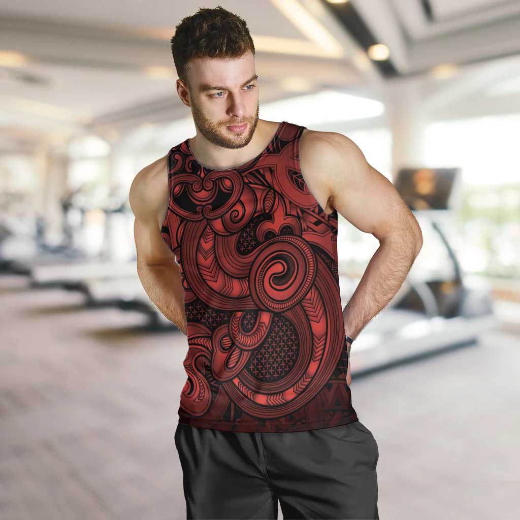 Aotearoa Maori Hei Tiki Men Tank Top Whero Kowhaiwhai Puhoro Motif LT9 Red - Polynesian Pride