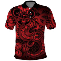 Aotearoa Maori Hei Tiki Polo Shirt Whero Kowhaiwhai Puhoro Motif LT9 Red - Polynesian Pride