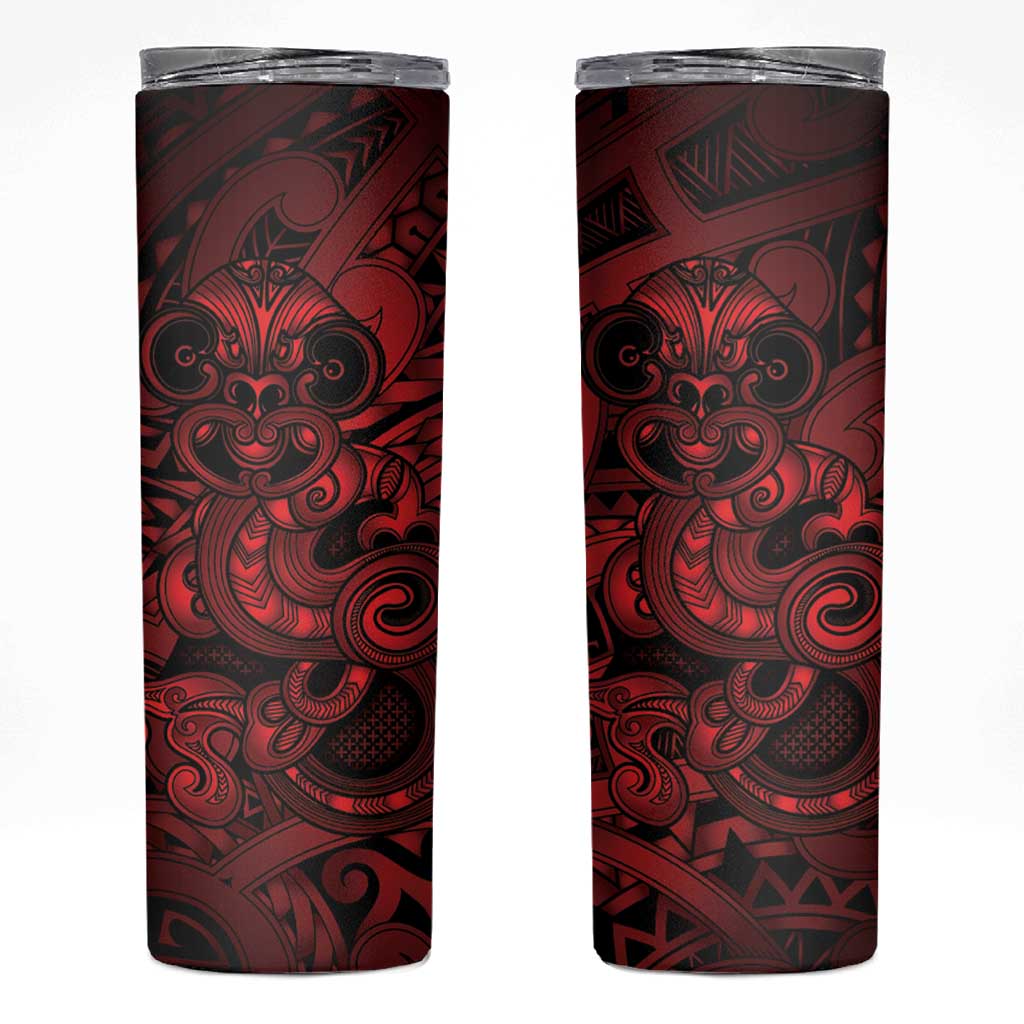 Aotearoa Maori Hei Tiki Skinny Tumbler Whero Kowhaiwhai Puhoro Motif LT9 Red - Polynesian Pride