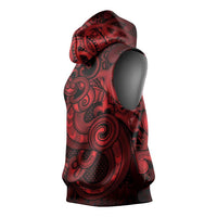 Aotearoa Maori Hei Tiki Sleeveless Hoodie Whero Kowhaiwhai Puhoro Motif