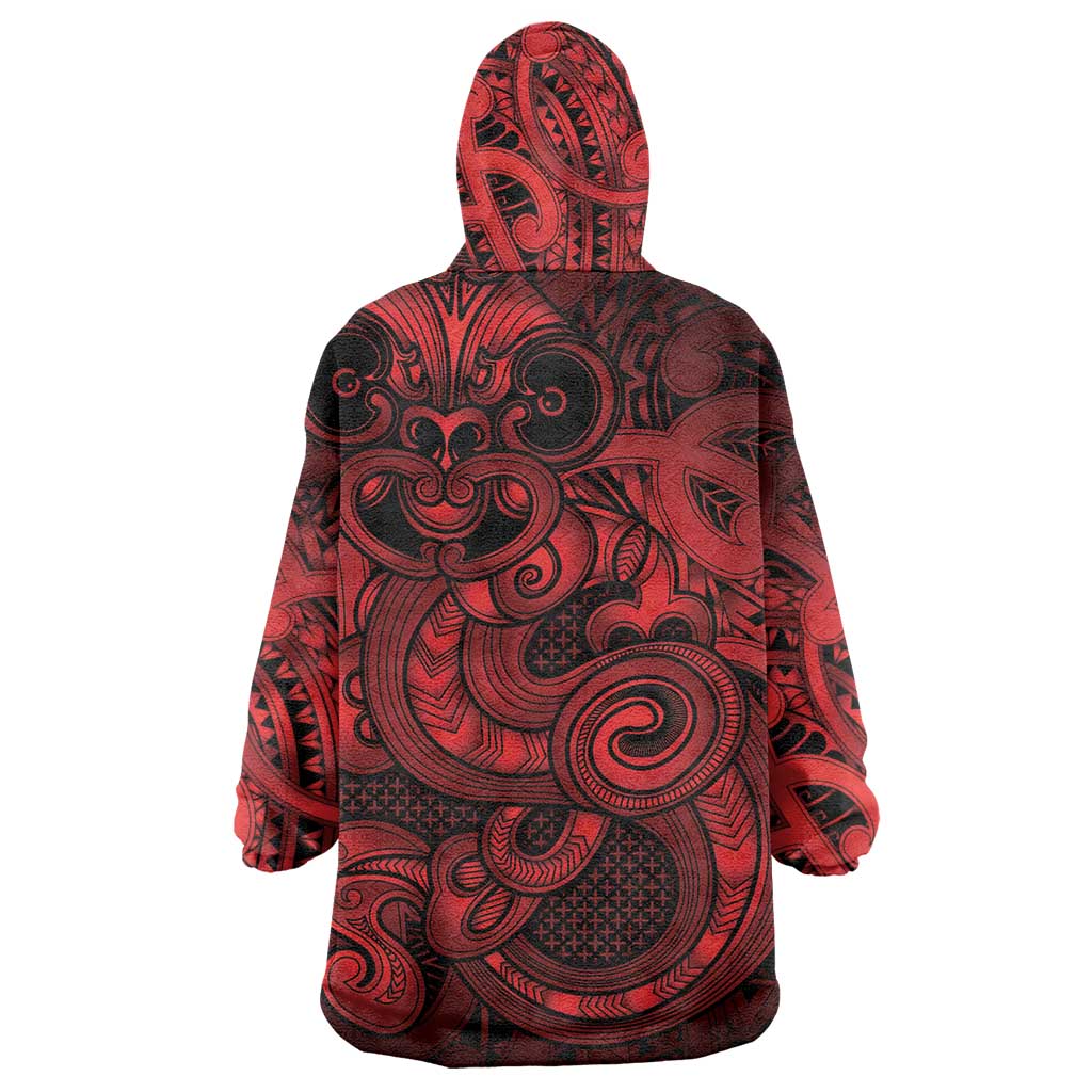 Aotearoa Maori Hei Tiki Wearable Blanket Hoodie Whero Kowhaiwhai Puhoro Motif