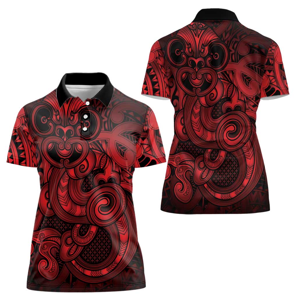 Aotearoa Maori Hei Tiki Women Polo Shirt Whero Kowhaiwhai Puhoro Motif