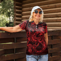 Aotearoa Maori Hei Tiki Women Polo Shirt Whero Kowhaiwhai Puhoro Motif