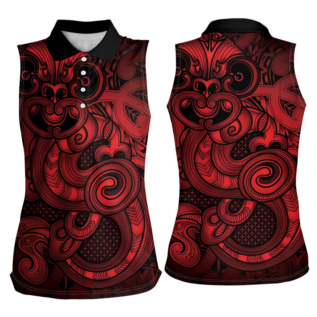 Aotearoa Maori Hei Tiki Women Sleeveless Polo Shirt Whero Kowhaiwhai Puhoro Motif