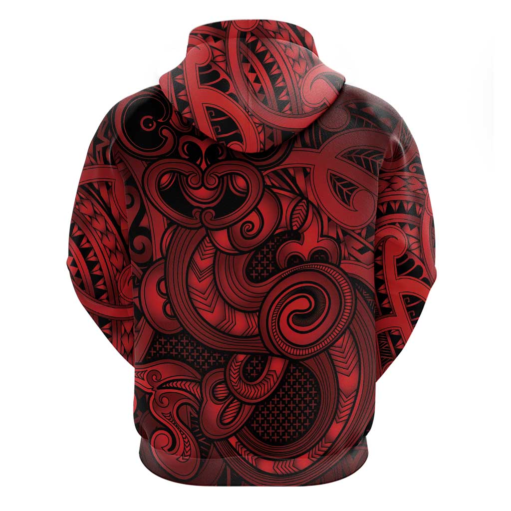 Aotearoa Maori Hei Tiki Zip Hoodie Whero Kowhaiwhai Puhoro Motif LT9 - Polynesian Pride