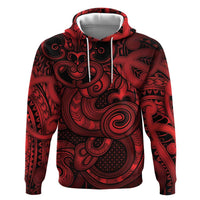 Aotearoa Maori Hei Tiki Zip Hoodie Whero Kowhaiwhai Puhoro Motif LT9 Pullover Hoodie Red - Polynesian Pride