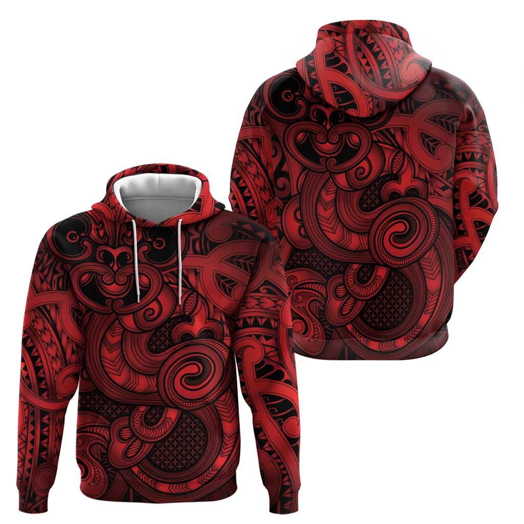 Aotearoa Maori Hei Tiki Zip Hoodie Whero Kowhaiwhai Puhoro Motif LT9 - Polynesian Pride