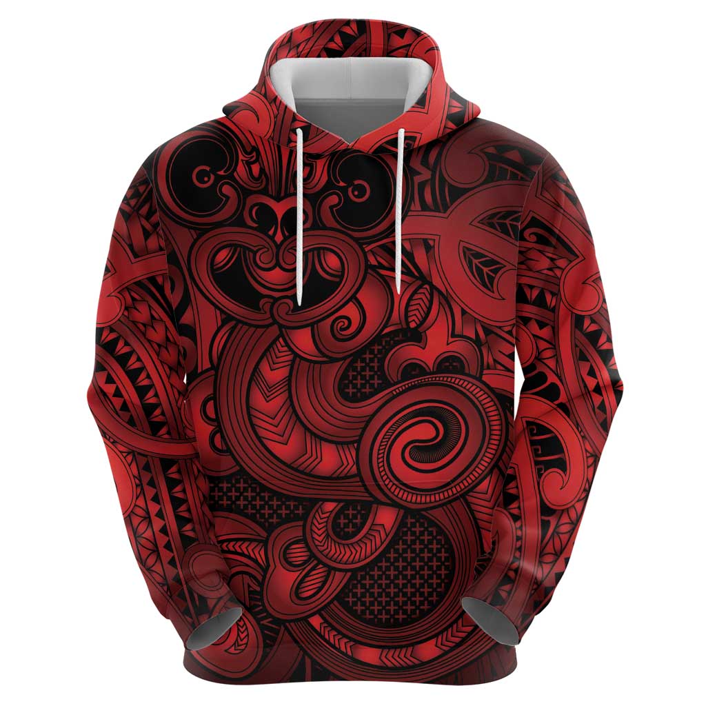 Aotearoa Maori Hei Tiki Zip Hoodie Whero Kowhaiwhai Puhoro Motif LT9 - Polynesian Pride