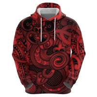 Aotearoa Maori Hei Tiki Zip Hoodie Whero Kowhaiwhai Puhoro Motif LT9 - Polynesian Pride