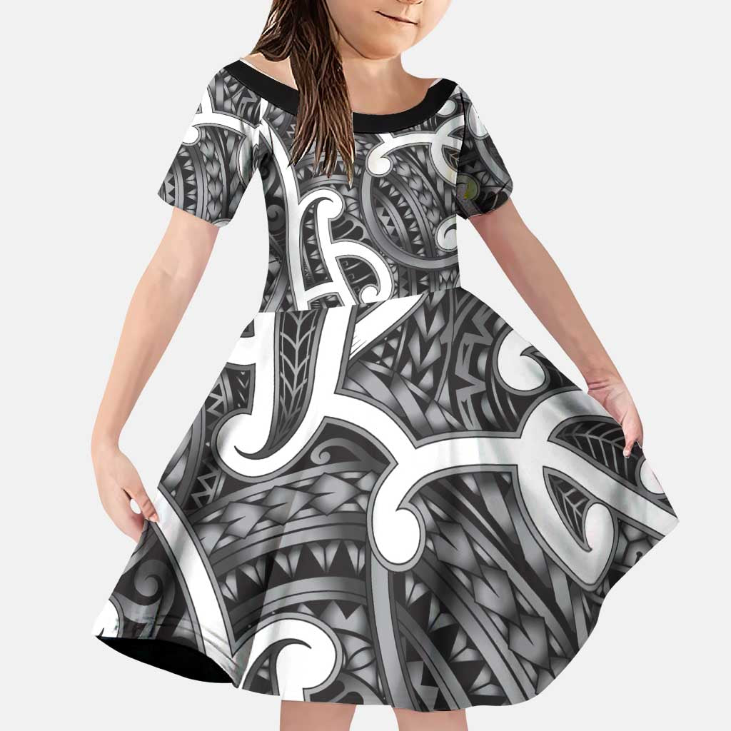 Aotearoa Maori Kowhaiwhai Family Matching Off Shoulder Maxi Dress and Hawaiian Shirt Kiwikiwi Puhoro and Patiki