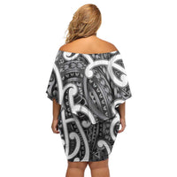 Aotearoa Maori Kowhaiwhai Family Matching Off Shoulder Short Dress and Hawaiian Shirt Kiwikiwi Puhoro and Patiki