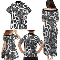 Aotearoa Maori Kowhaiwhai Family Matching Puletasi and Hawaiian Shirt Kiwikiwi Puhoro and Patiki