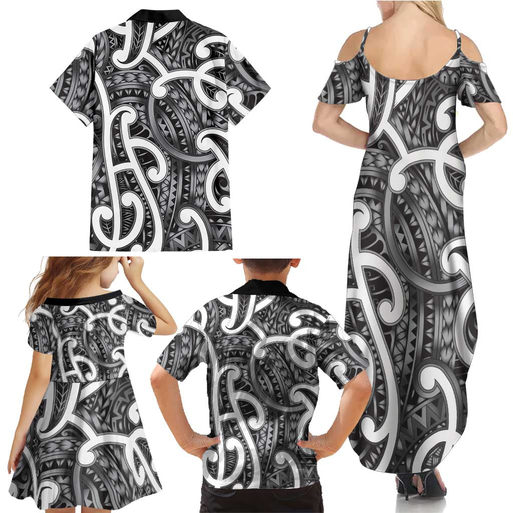 Aotearoa Maori Kowhaiwhai Family Matching Summer Maxi Dress and Hawaiian Shirt Kiwikiwi Puhoro and Patiki