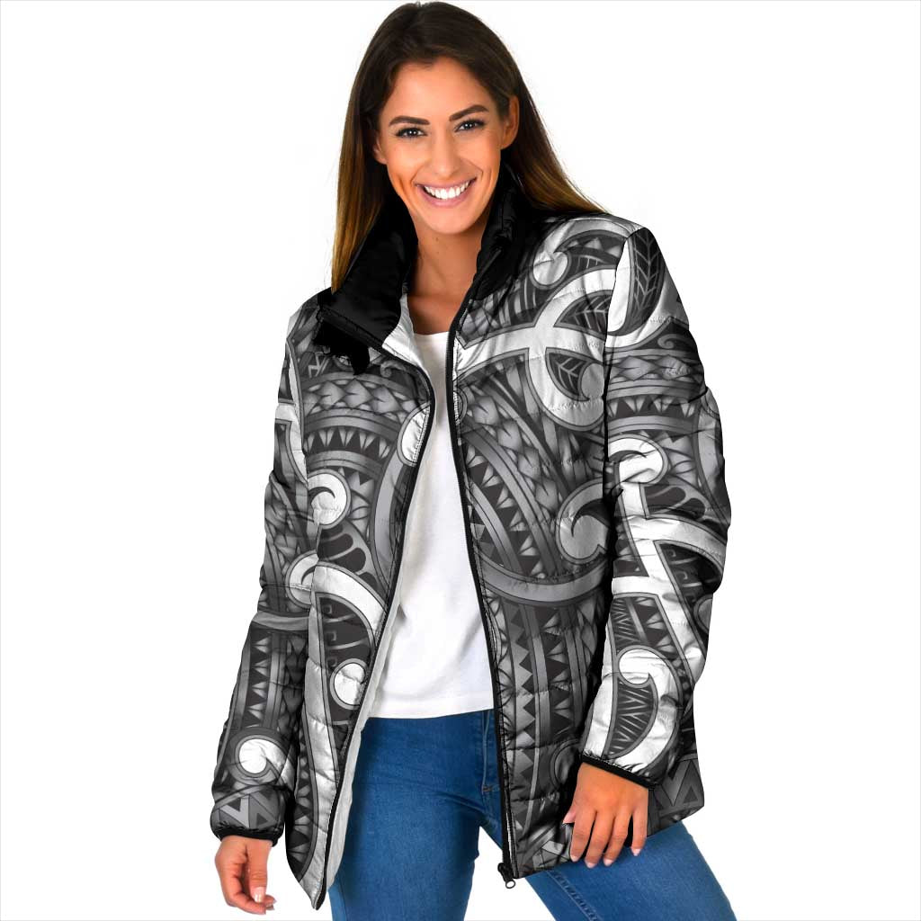 Aotearoa Maori Kowhaiwhai Padded Jacket Kiwikiwi Puhoro and Patiki LT9 Women Grey - Polynesian Pride