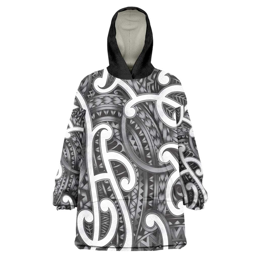 Aotearoa Maori Kowhaiwhai Wearable Blanket Hoodie Kiwikiwi Puhoro and Patiki LT9 One Size Grey - Polynesian Pride