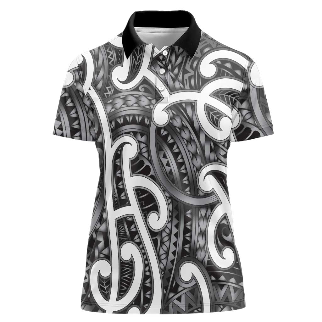 Aotearoa Maori Kowhaiwhai Women Polo Shirt Kiwikiwi Puhoro and Patiki LT9 Female Grey - Polynesian Pride