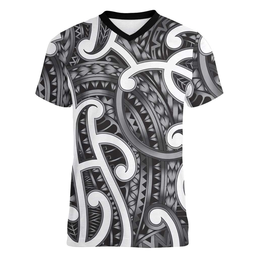 Aotearoa Maori Kowhaiwhai Women V-Neck T-Shirt Kiwikiwi Puhoro and Patiki