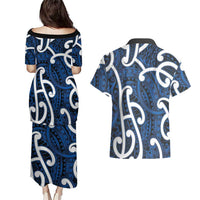 Aotearoa Maori Kowhaiwhai Couples Matching Puletasi and Hawaiian Shirt Kikorangi Puhoro and Patiki LT9 - Polynesian Pride
