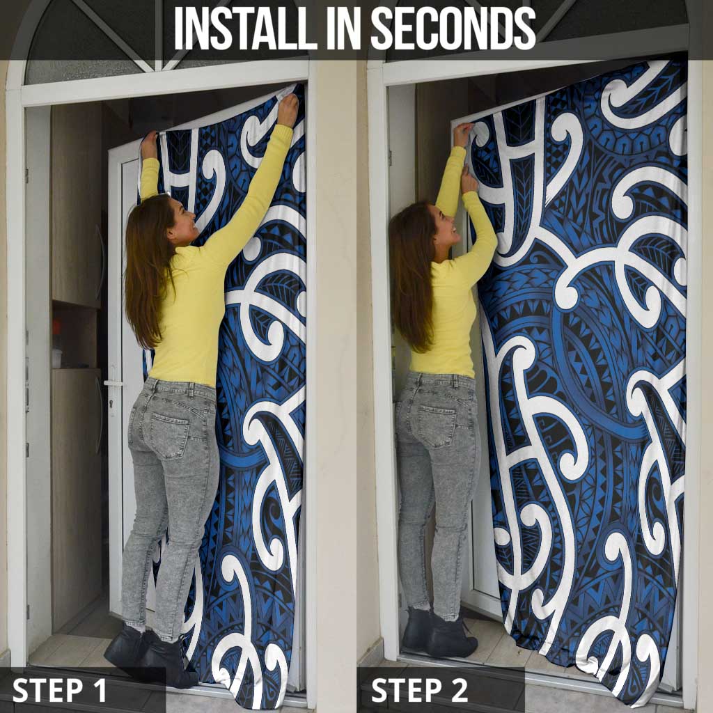 Aotearoa Maori Kowhaiwhai Door Cover Kikorangi Puhoro and Patiki