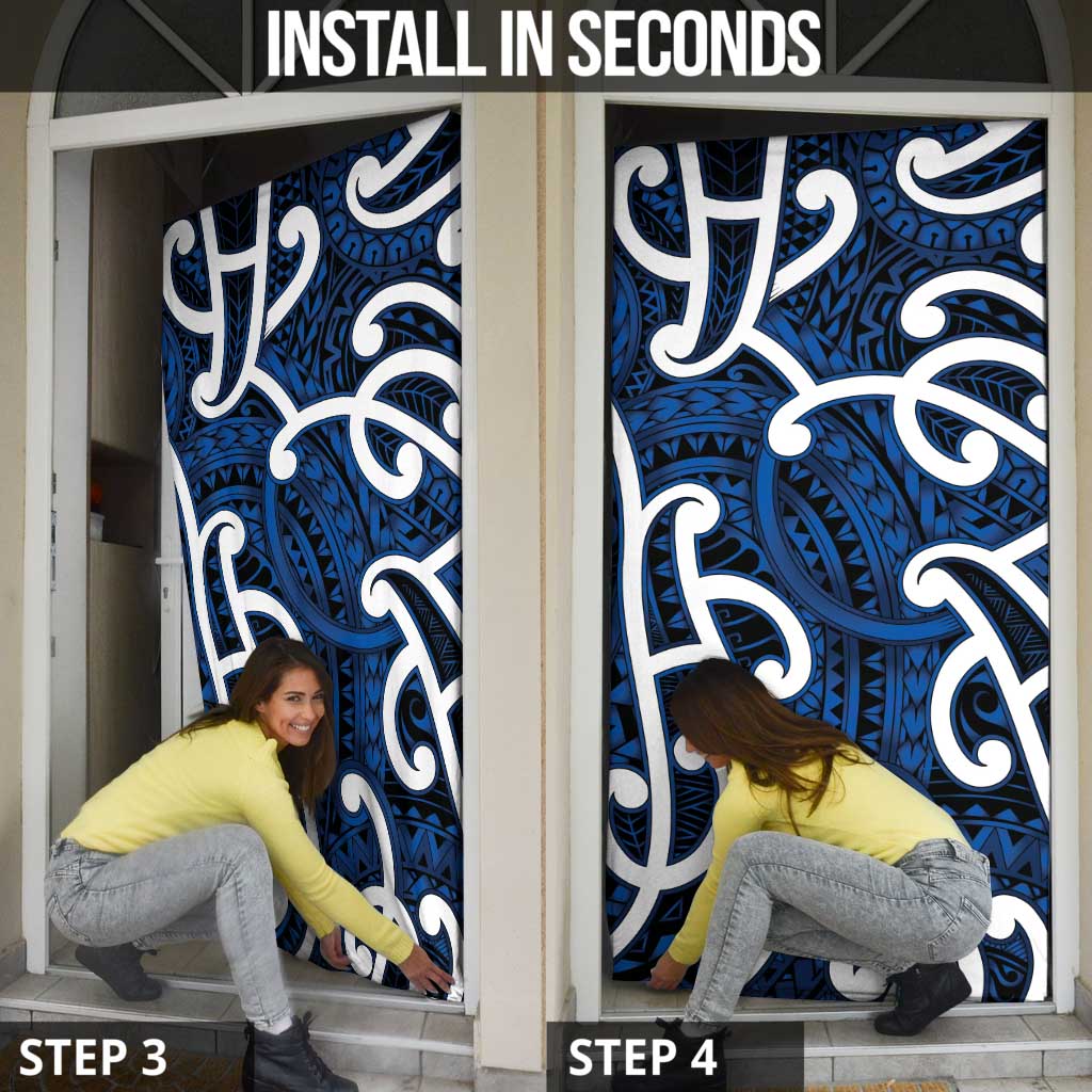 Aotearoa Maori Kowhaiwhai Door Cover Kikorangi Puhoro and Patiki