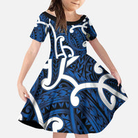 Aotearoa Maori Kowhaiwhai Family Matching Off Shoulder Maxi Dress and Hawaiian Shirt Kikorangi Puhoro and Patiki