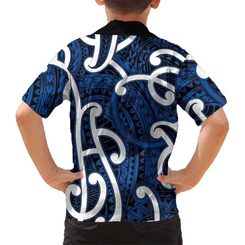 Aotearoa Maori Kowhaiwhai Family Matching Off Shoulder Short Dress and Hawaiian Shirt Kikorangi Puhoro and Patiki