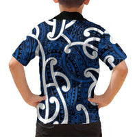 Aotearoa Maori Kowhaiwhai Family Matching Short Sleeve Bodycon Dress and Hawaiian Shirt Kikorangi Puhoro and Patiki