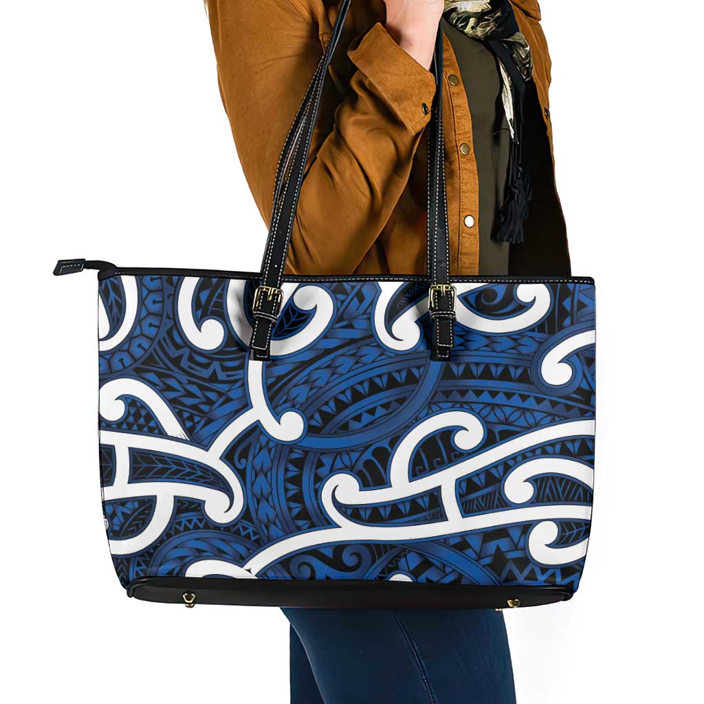 Aotearoa Maori Kowhaiwhai Leather Tote Bag Kikorangi Puhoro and Patiki LT9 - Polynesian Pride