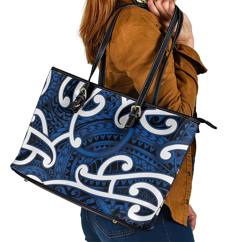 Aotearoa Maori Kowhaiwhai Leather Tote Bag Kikorangi Puhoro and Patiki LT9 - Polynesian Pride