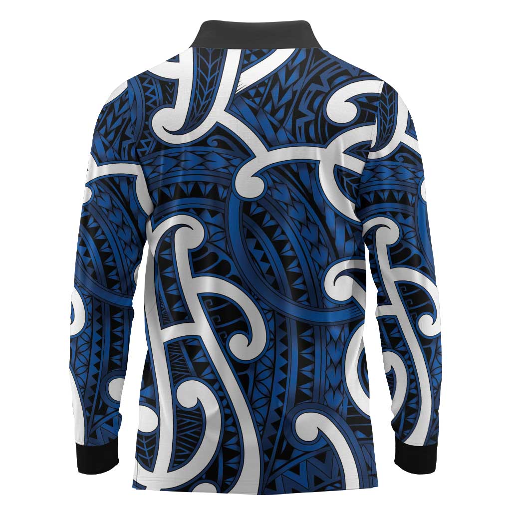 Aotearoa Maori Kowhaiwhai Long Sleeve Polo Shirt Kikorangi Puhoro and Patiki LT9 - Polynesian Pride