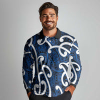 Aotearoa Maori Kowhaiwhai Long Sleeve Polo Shirt Kikorangi Puhoro and Patiki LT9 - Polynesian Pride