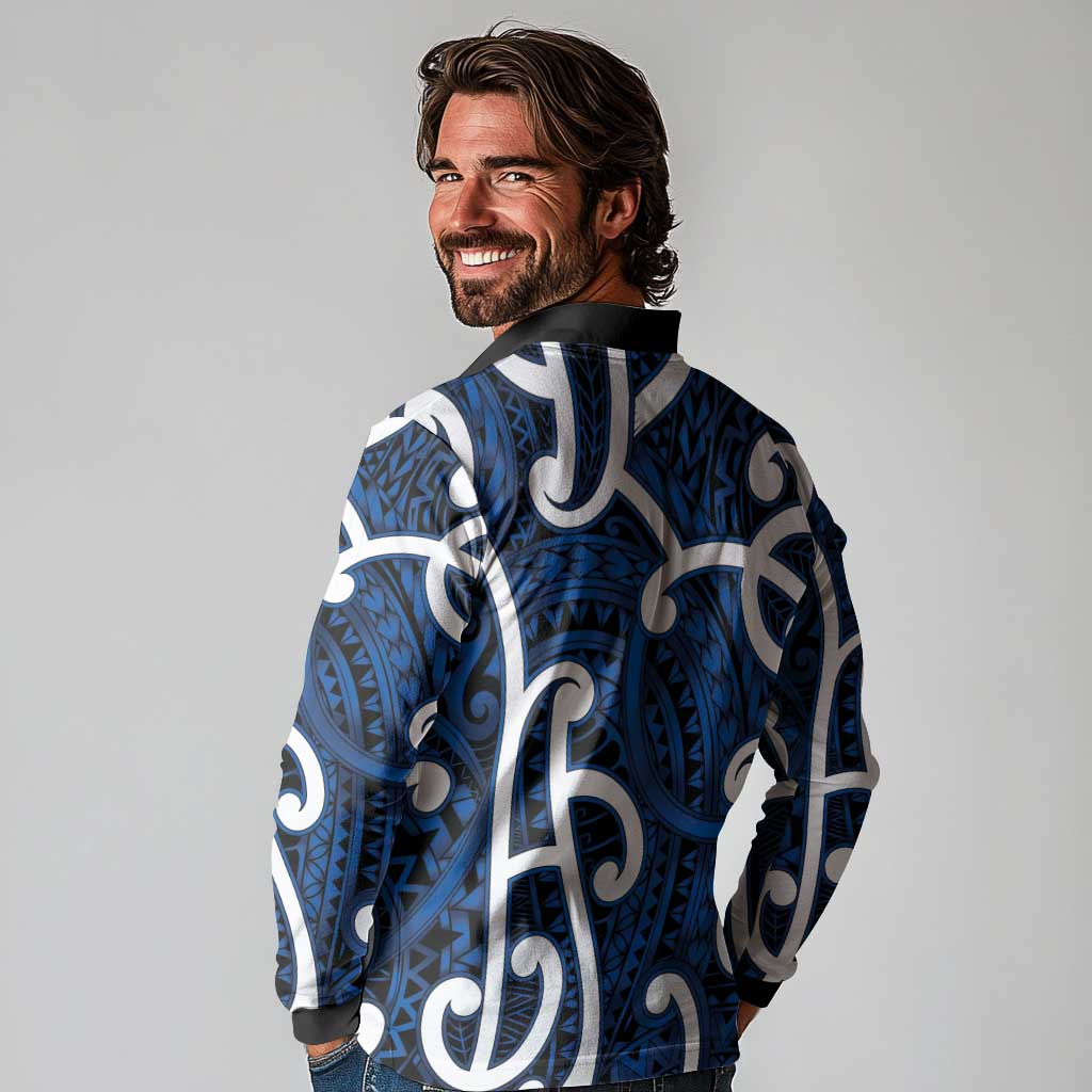 Aotearoa Maori Kowhaiwhai Long Sleeve Polo Shirt Kikorangi Puhoro and Patiki LT9 - Polynesian Pride