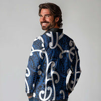 Aotearoa Maori Kowhaiwhai Long Sleeve Polo Shirt Kikorangi Puhoro and Patiki LT9 - Polynesian Pride