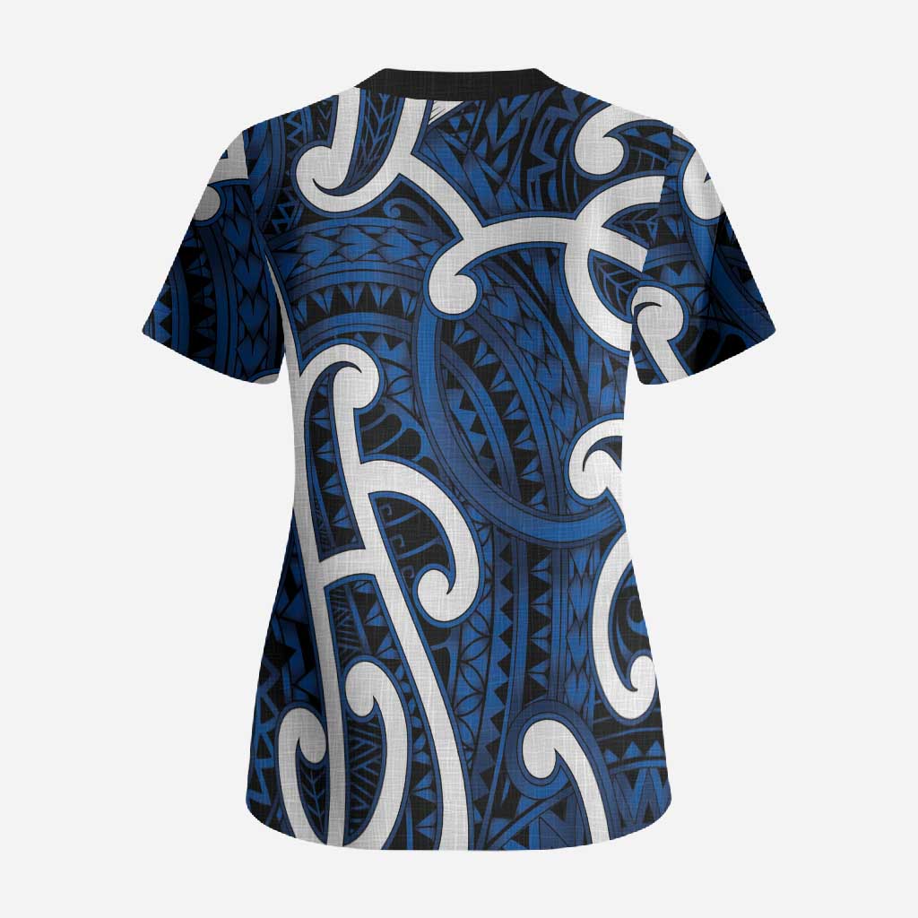 Aotearoa Maori Kowhaiwhai Scrub Top Kikorangi Puhoro and Patiki
