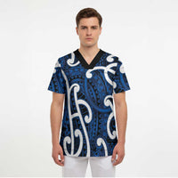 Aotearoa Maori Kowhaiwhai Scrub Top Kikorangi Puhoro and Patiki
