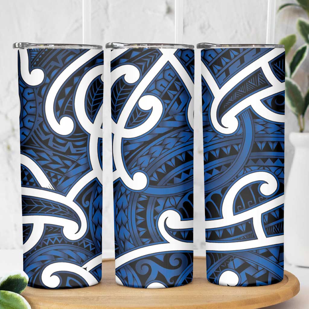 Aotearoa Maori Kowhaiwhai Skinny Tumbler Kikorangi Puhoro and Patiki